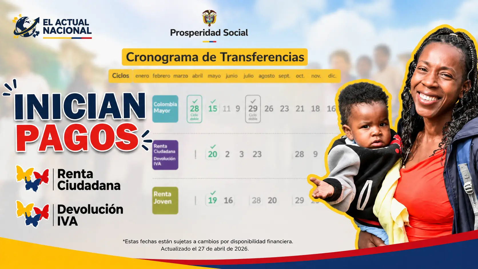Fecha de pago de Renta Ciudadana y Devolución del IVA para beneficiarios del ciclo 4 de 2026.