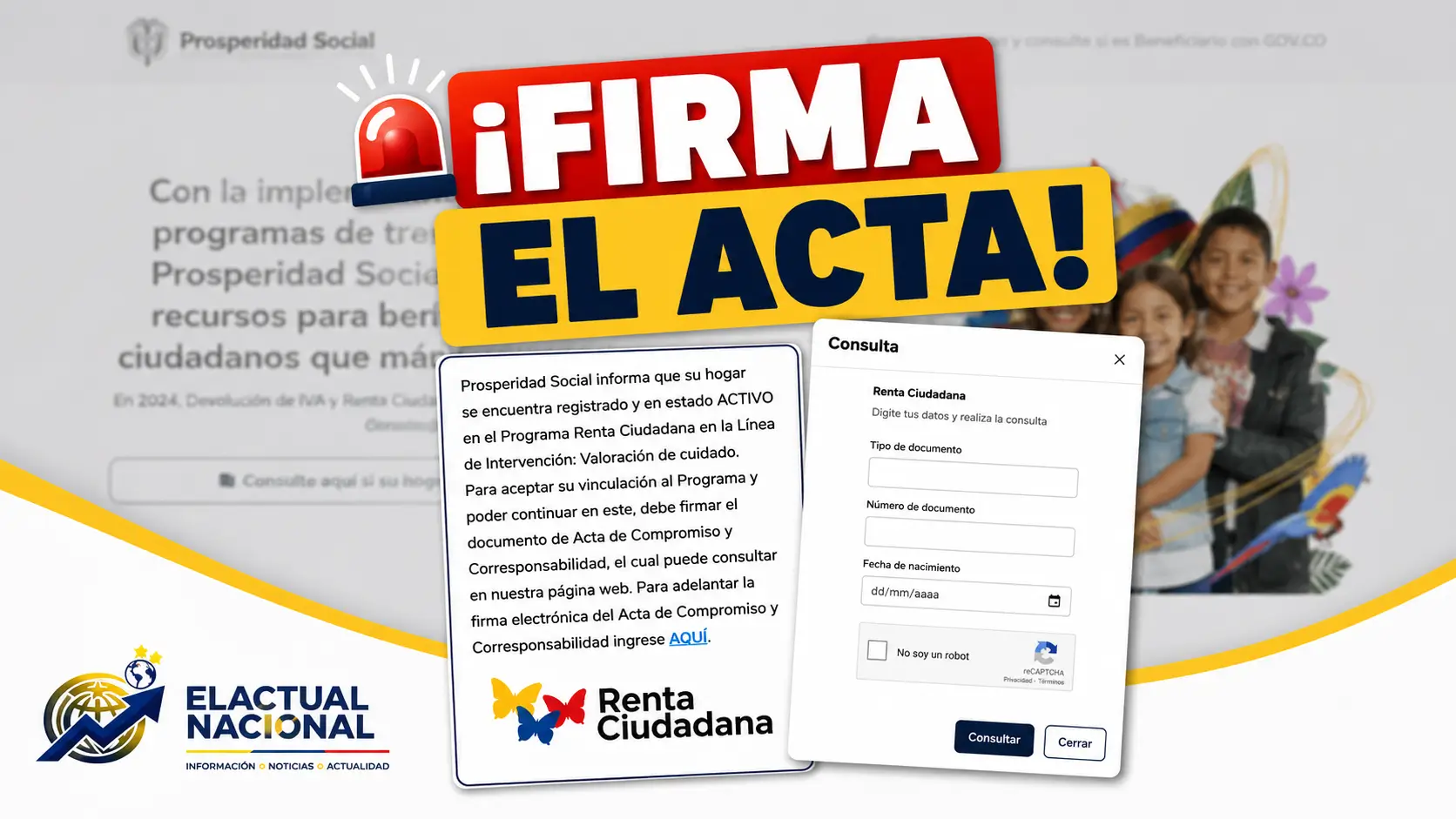 Firmar el acta de Renta Ciudadana mediante la plataforma oficial de Prosperidad Social.